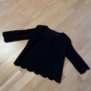 J.CREW size 10 nwot black lace 3/4 sleeve fully lined blouse